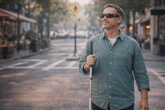 Blind user walking confidently